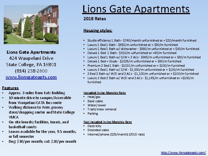 Lions Gate Apartments 2018 Rates Housing styles: Lions Gate Apartments 424 Waupelani Drive State