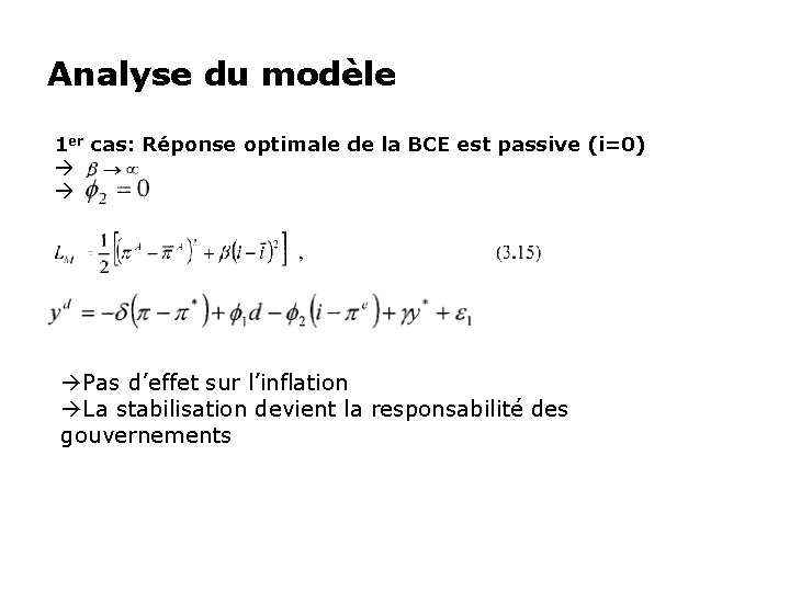 Analyse du modèle 1 er cas: Réponse optimale de la BCE est passive (i=0)