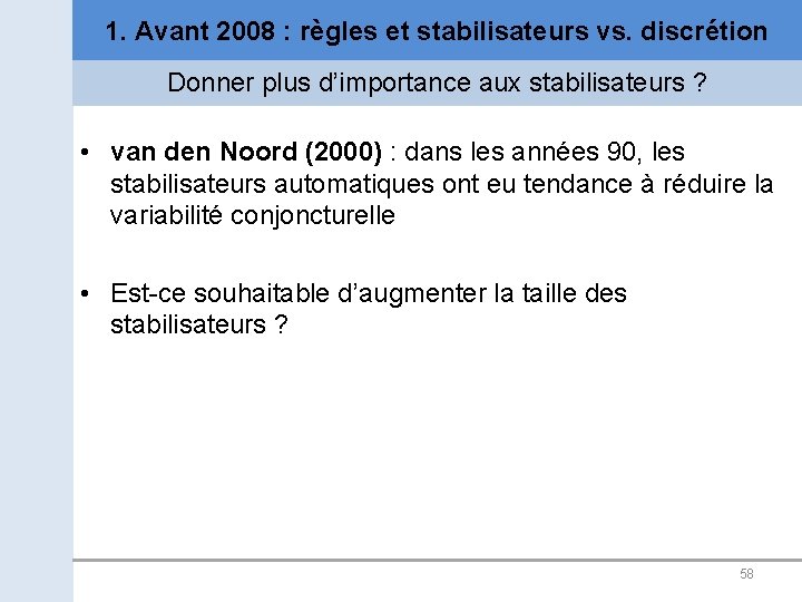 1. Avant 2008 : règles et stabilisateurs vs. discrétion Donner plus d’importance aux stabilisateurs