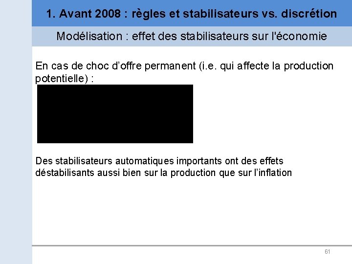 1. Avant 2008 : règles et stabilisateurs vs. discrétion Modélisation : effet des stabilisateurs