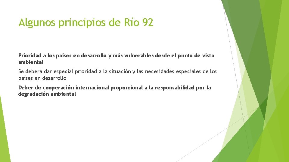 Algunos principios de Río 92 Prioridad a los países en desarrollo y más vulnerables