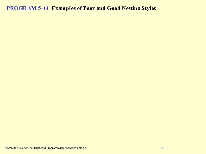PROGRAM 5 -14 Examples of Poor and Good Nesting Styles Computer Science: A Structured