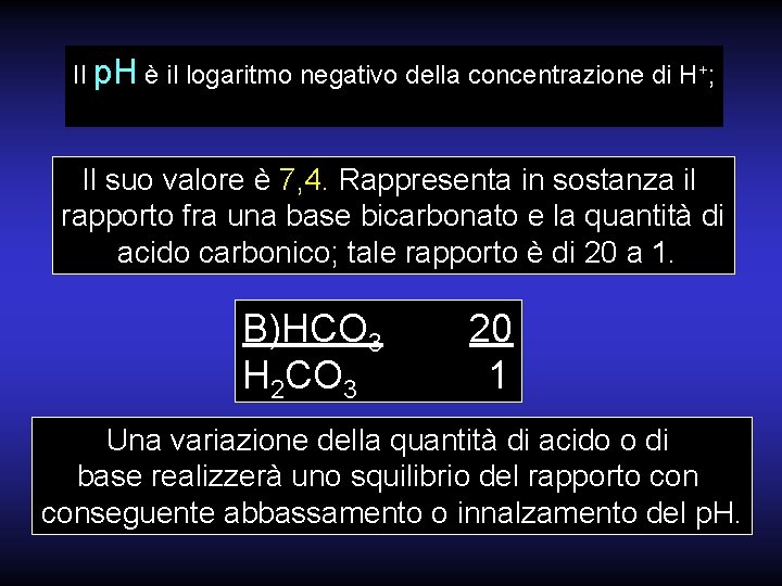 Il p. H è il logaritmo negativo della concentrazione di H+; Il suo valore