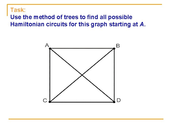 Task: Use the method of trees to find all possible Hamiltonian circuits for this