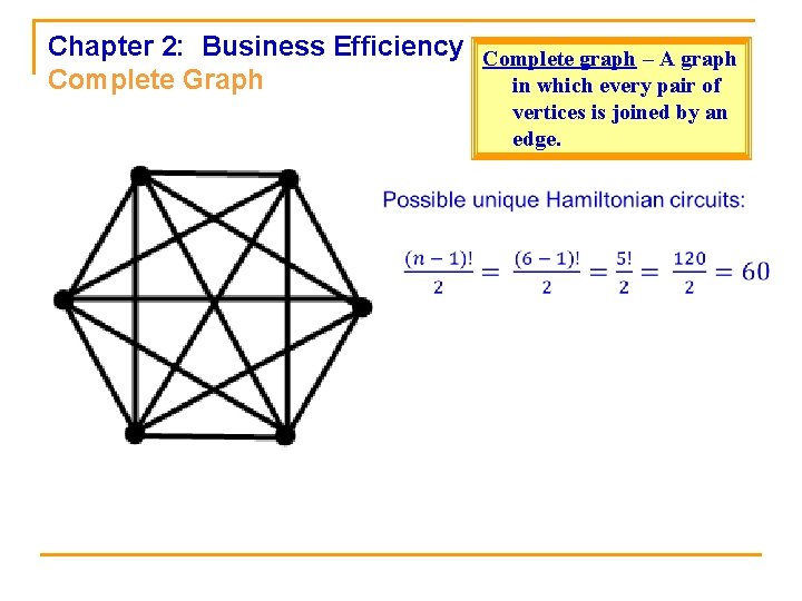 Chapter 2: Business Efficiency Complete Graph Complete graph – A graph in which every