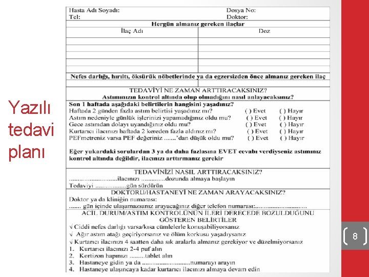 Yazılı tedavi planı 8 
