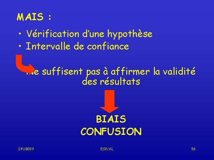 MAIS : • Vérification d’une hypothèse • Intervalle de confiance Ne suffisent pas à