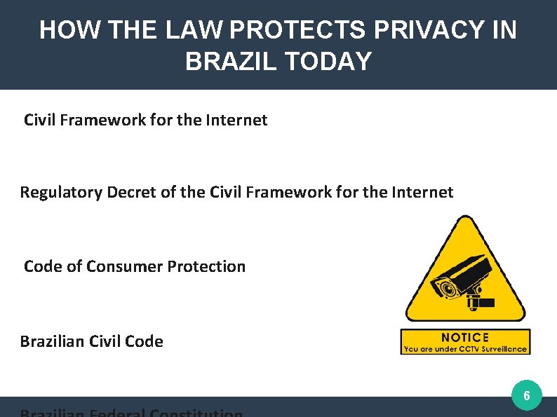 HOW THE LAW PROTECTS PRIVACY IN BRAZIL TODAY Civil Framework for the Internet Regulatory