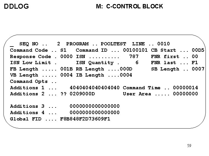 DDLOG M: C-CONTROL BLOCK _ SEQ NO. . 2 PROGRAM. . POOLTEST LINE. .