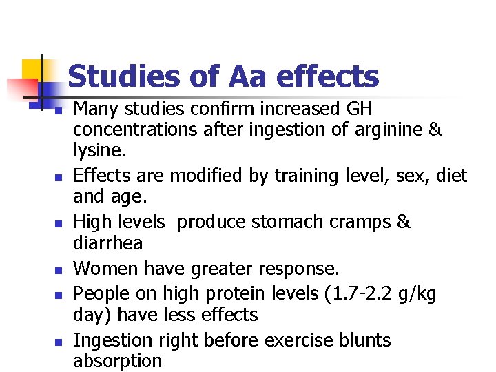 Studies of Aa effects n n n Many studies confirm increased GH concentrations after