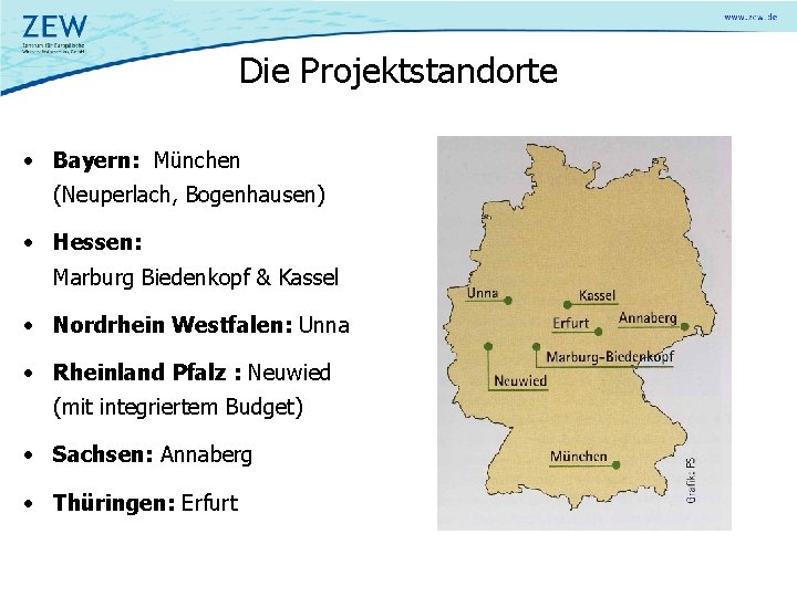 Die Projektstandorte • Bayern: München (Neuperlach, Bogenhausen) • Hessen: Marburg Biedenkopf & Kassel •