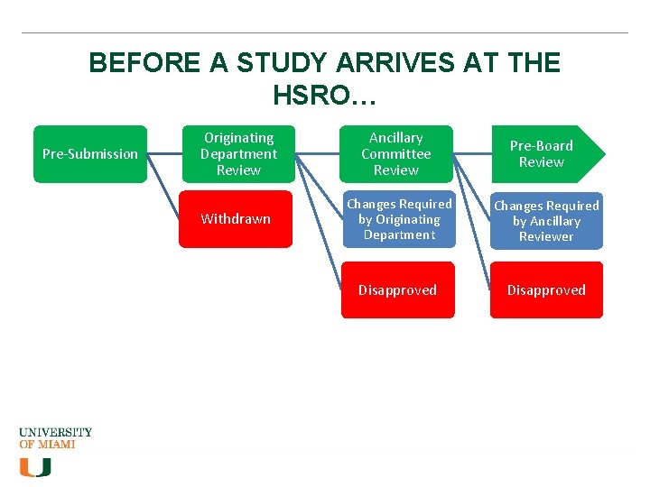 BEFORE A STUDY ARRIVES AT THE HSRO… Pre-Submission Originating Department Review Ancillary Committee Review