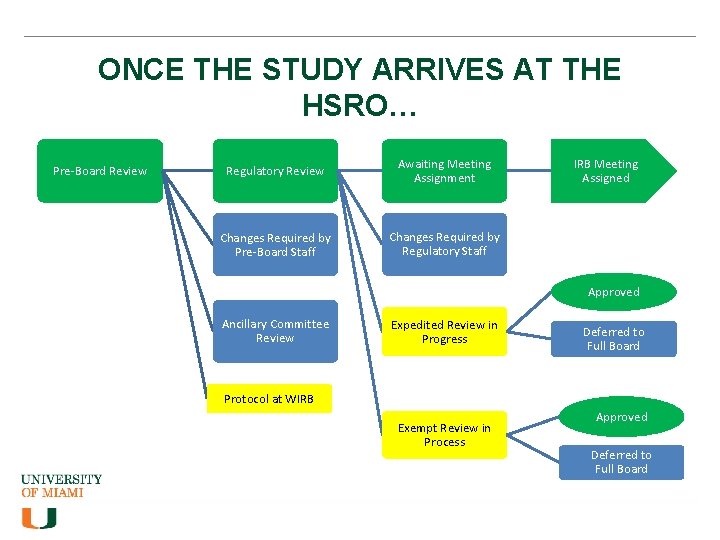 ONCE THE STUDY ARRIVES AT THE HSRO… Pre-Board Review Regulatory Review Awaiting Meeting Assignment