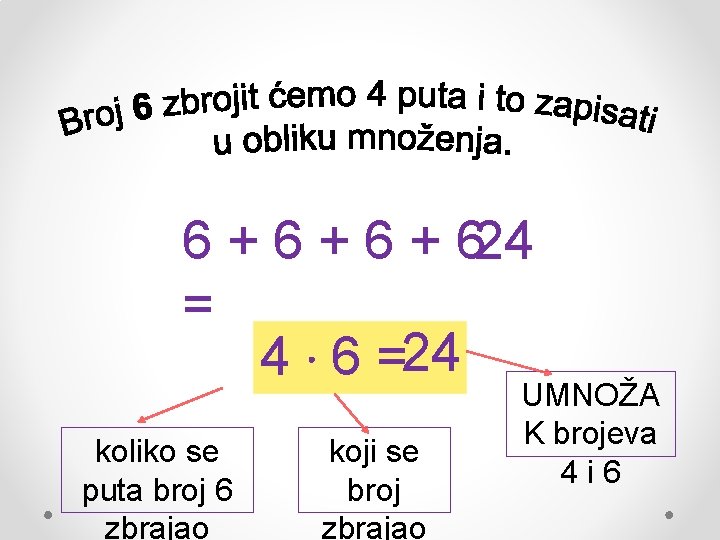 6 + 6 + 624 = 4 ∙ 6 =24 koliko se puta broj