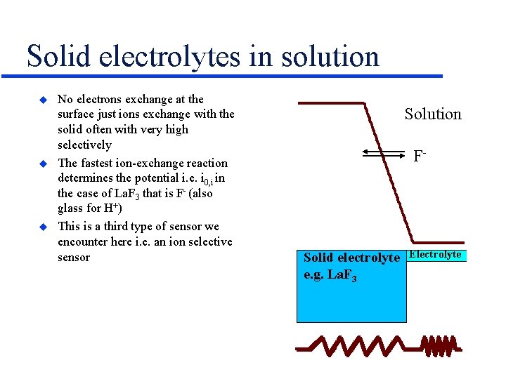 Solid electrolytes in solution u u u No electrons exchange at the surface just