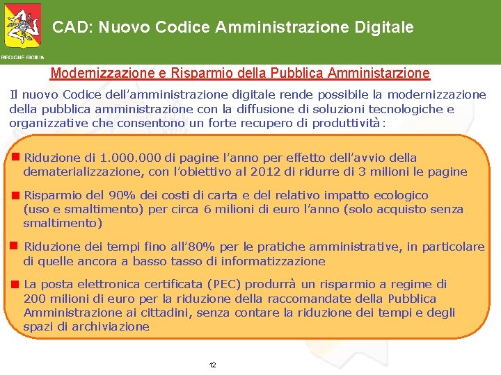 CAD: Nuovo Codice Amministrazione Digitale Modernizzazione e Risparmio della Pubblica Amministarzione Il nuovo Codice