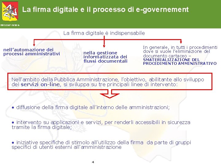 La firma digitale e il processo di e-governement La firma digitale è indispensabile nell’automazione