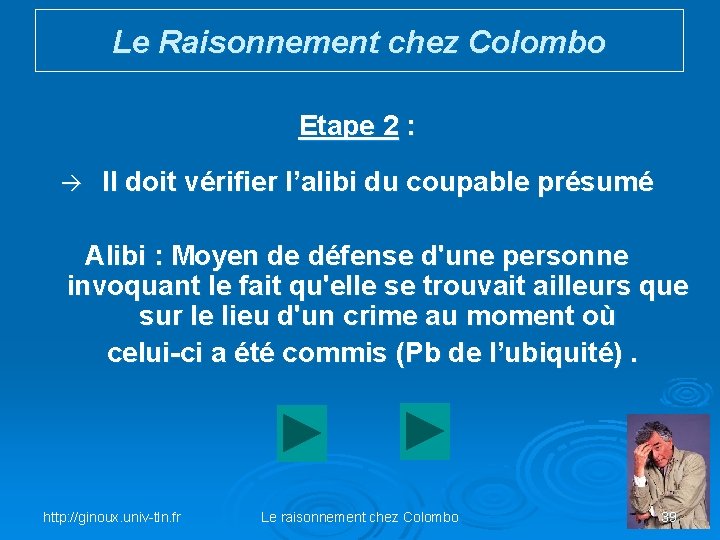 Le Raisonnement chez Colombo Etape 2 : Il doit vérifier l’alibi du coupable présumé