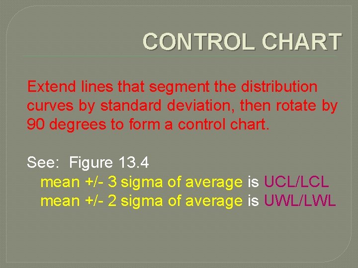 CONTROL CHART Extend lines that segment the distribution curves by standard deviation, then rotate