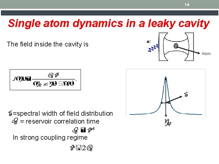 14 Single atom dynamics in a leaky cavity The field inside the cavity is
