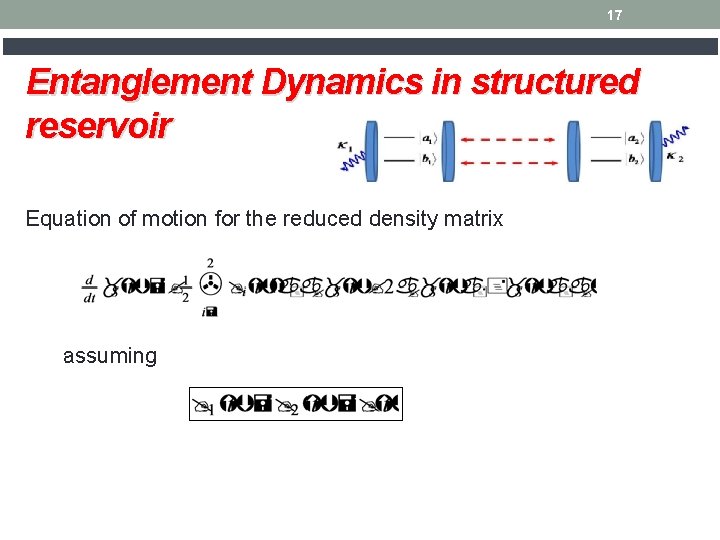 17 Entanglement Dynamics in structured reservoir Equation of motion for the reduced density matrix
