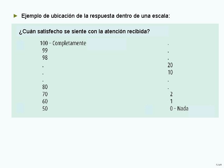 ► Ejemplo de ubicación de la respuesta dentro de una escala: ¿Cuán satisfecho se