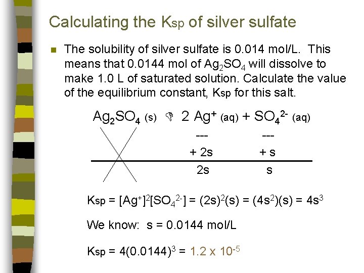 Calculating the Ksp of silver sulfate n The solubility of silver sulfate is 0.