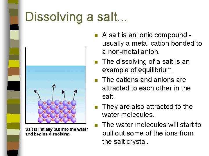 Dissolving a salt. . . n n n A salt is an ionic compound