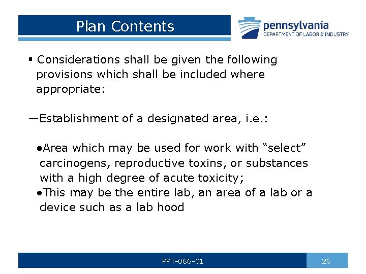 Plan Contents § Considerations shall be given the following provisions which shall be included