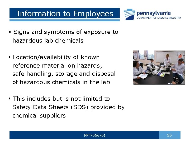 Information to Employees § Signs and symptoms of exposure to hazardous lab chemicals §