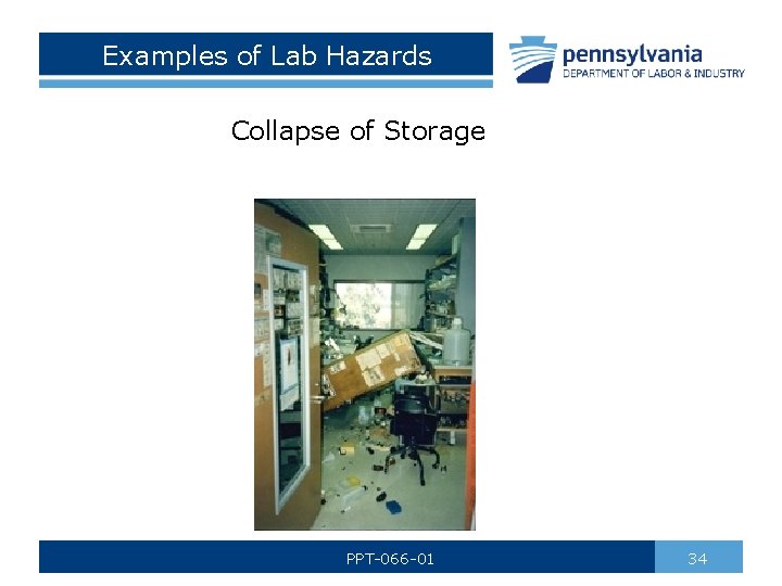 Examples of Lab Hazards Collapse of Storage PPT-066 -01 34 