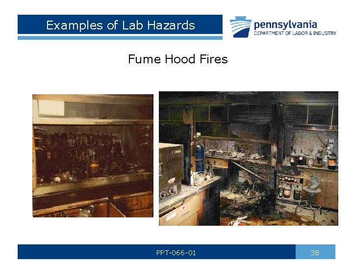 Examples of Lab Hazards Fume Hood Fires PPT-066 -01 38 