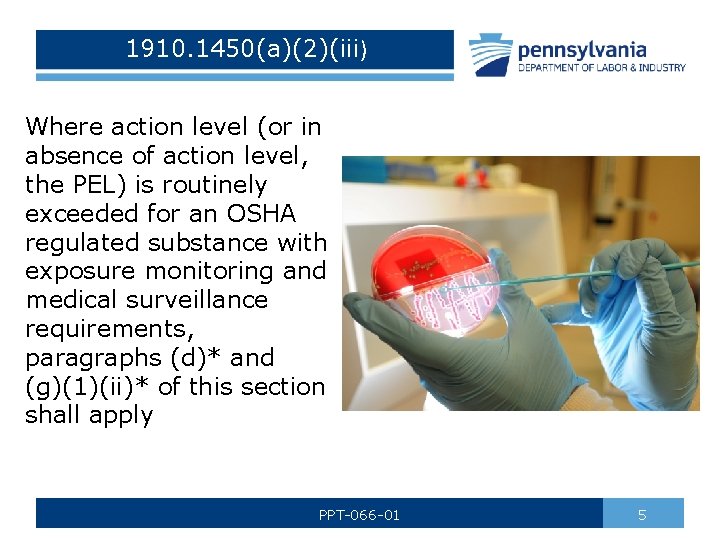 1910. 1450(a)(2)(iii) Where action level (or in absence of action level, the PEL) is