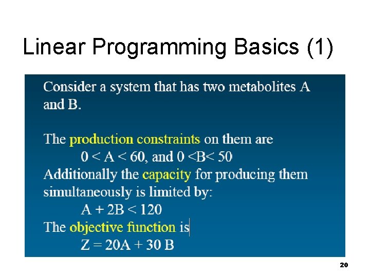 Linear Programming Basics (1) 20 