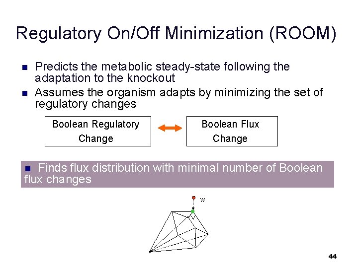 Regulatory On/Off Minimization (ROOM) n n Predicts the metabolic steady-state following the adaptation to