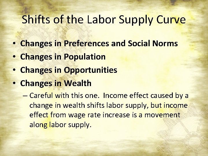 Shifts of the Labor Supply Curve • • Changes in Preferences and Social Norms