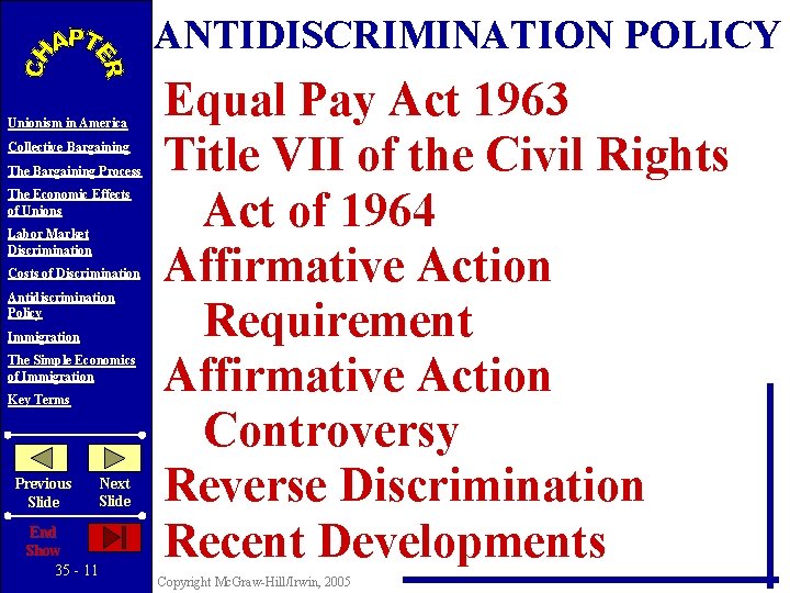 ANTIDISCRIMINATION POLICY Unionism in America Collective Bargaining The Bargaining Process The Economic Effects of