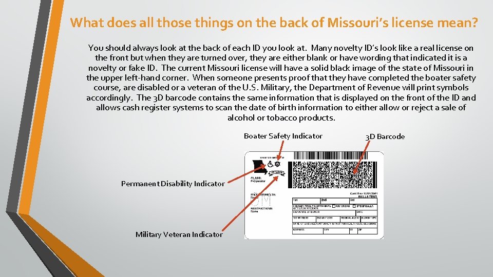 What does all those things on the back of Missouri’s license mean? You should