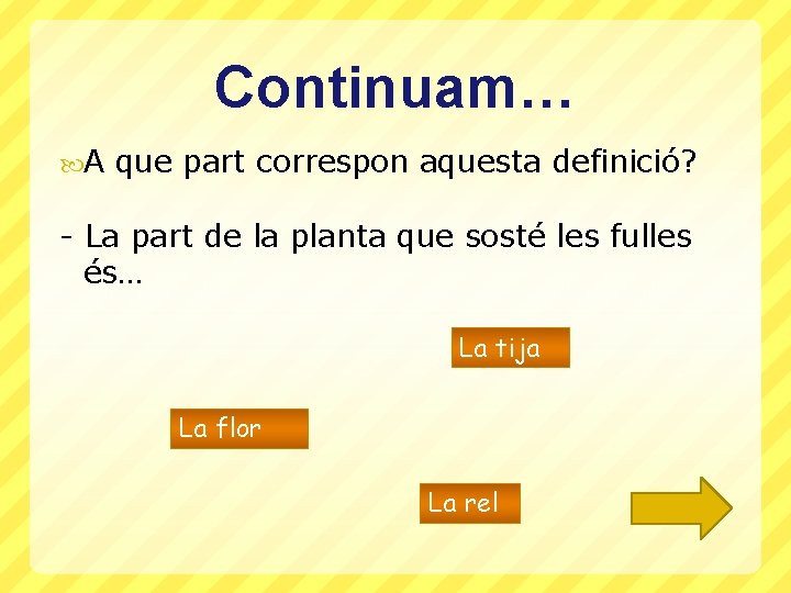 Continuam… A que part correspon aquesta definició? - La part de la planta que