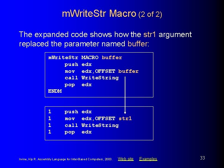 m. Write. Str Macro (2 of 2) The expanded code shows how the str