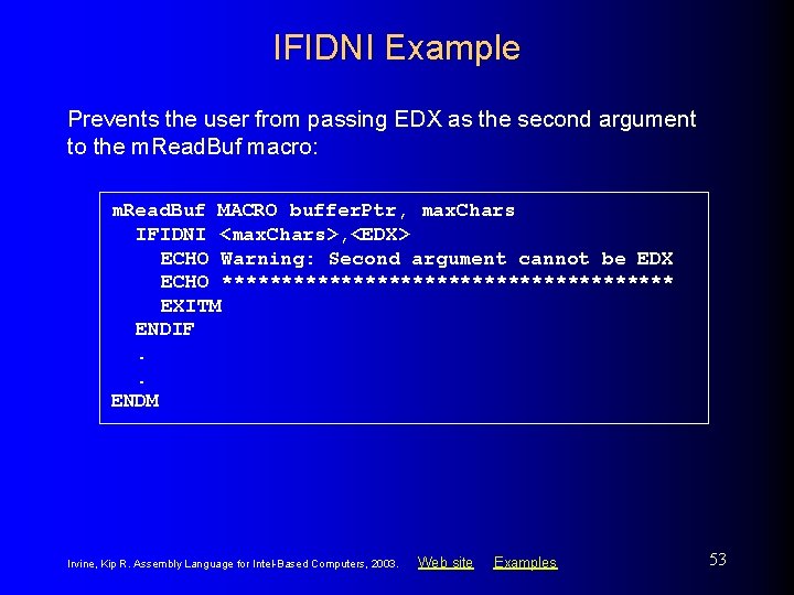 IFIDNI Example Prevents the user from passing EDX as the second argument to the