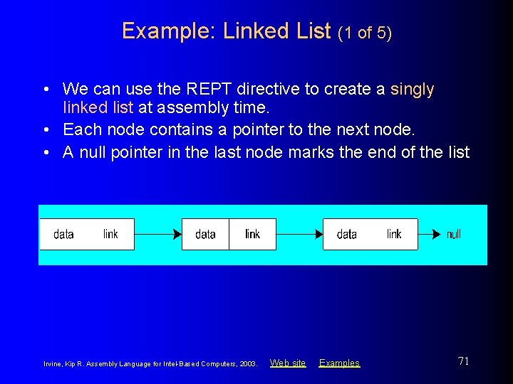 Example: Linked List (1 of 5) • We can use the REPT directive to