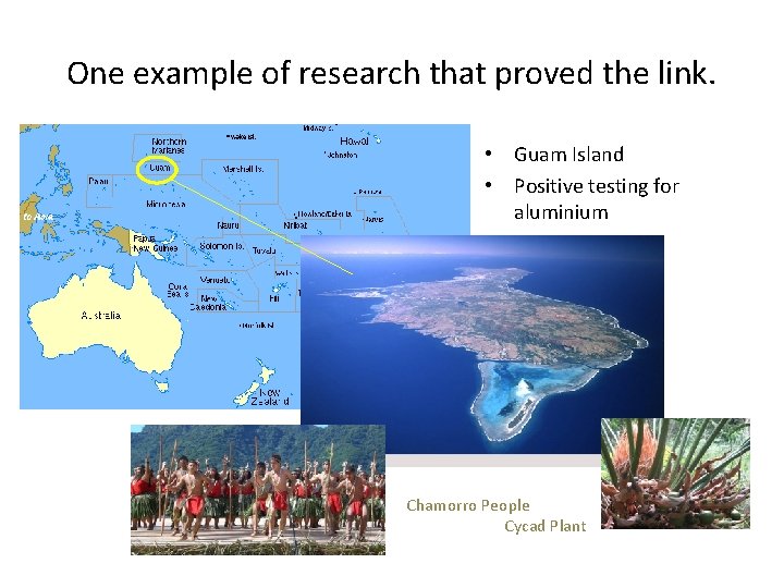 One example of research that proved the link. • Guam Island • Positive testing