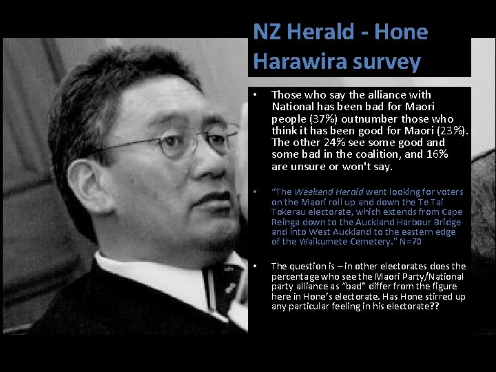 NZ Herald - Hone Harawira survey • Those who say the alliance with National