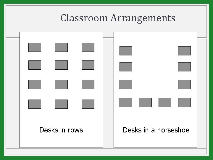 Classroom Arrangements Desks in rows Desks in a horseshoe 