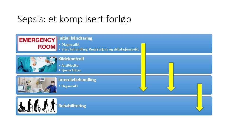 Sepsis: et komplisert forløp Initial håndtering • Diagnostikk • Start behandling: Respirasjons og sirkulasjonssvikt