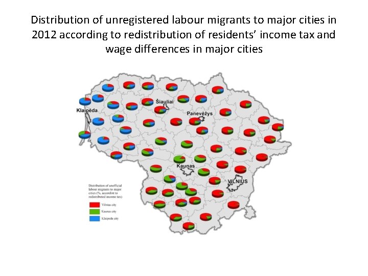 Distribution of unregistered labour migrants to major cities in 2012 according to redistribution of