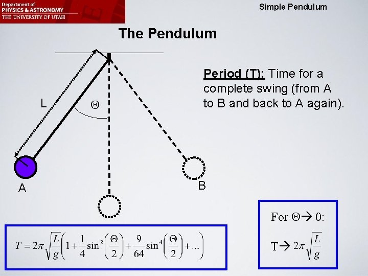 Simple Pendulum Physics 2215 Minilab 5: Simple Pendulum The Pendulum L A Q Period