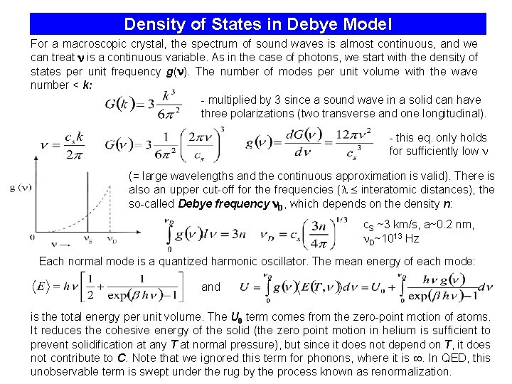 Density of States in Debye Model For a macroscopic crystal, the spectrum of sound