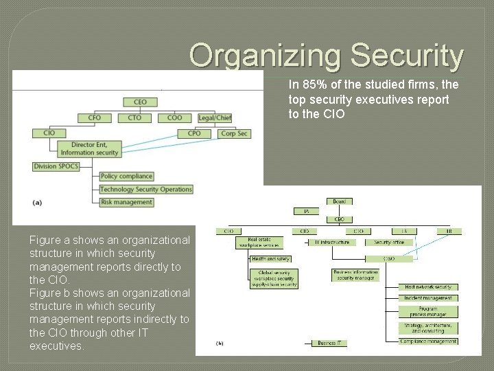 Organizing Security In 85% of the studied firms, the top security executives report to